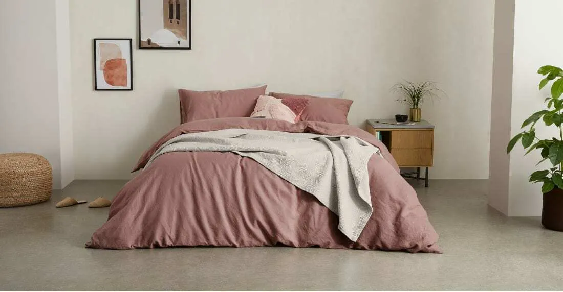 Tira Linen/Cotton Duvet Cover + 2 Pillowcases, Double, Dark Rose