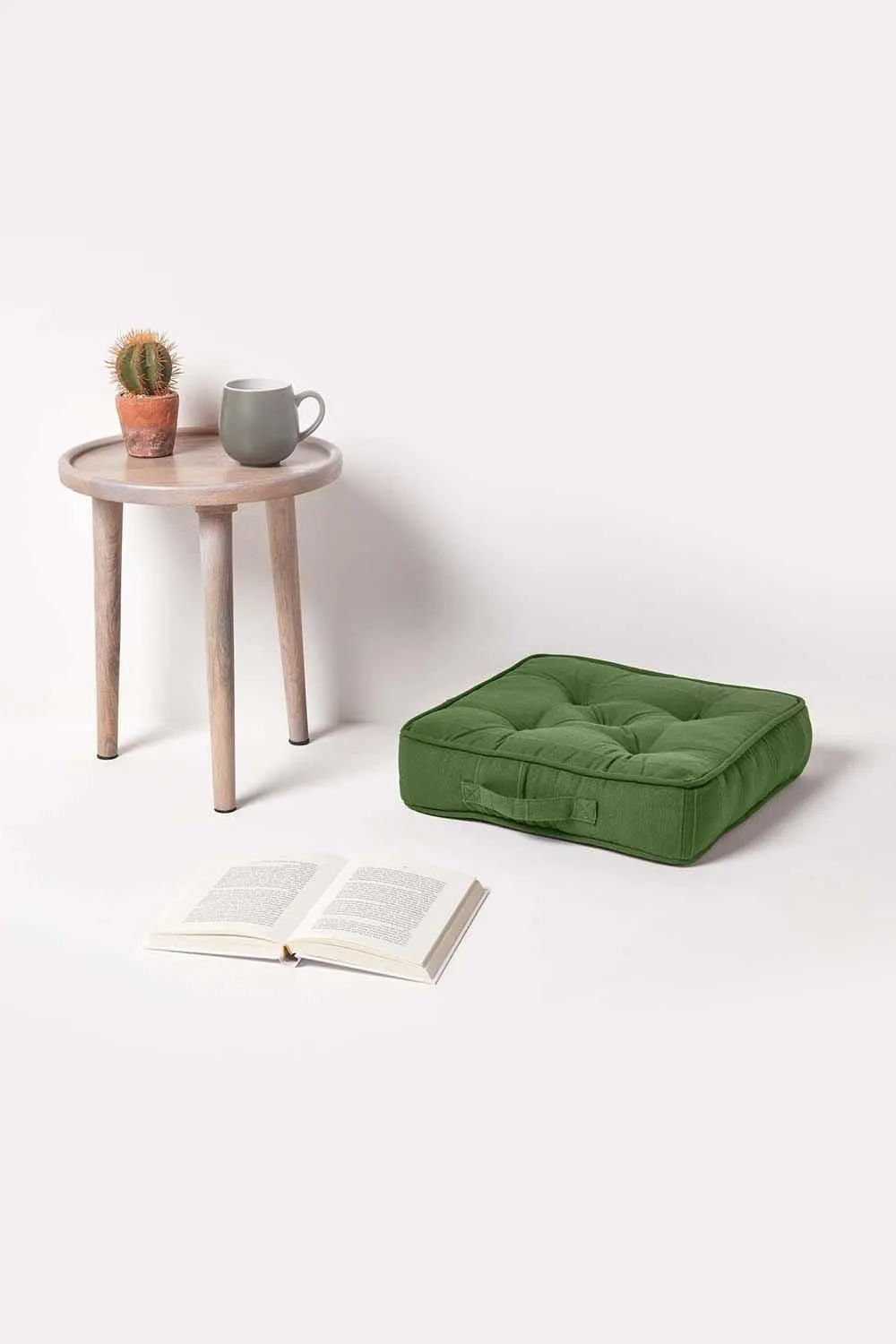 Homescapes Rajput Ribbed Cotton Floor Cushion in Dark Olive 2