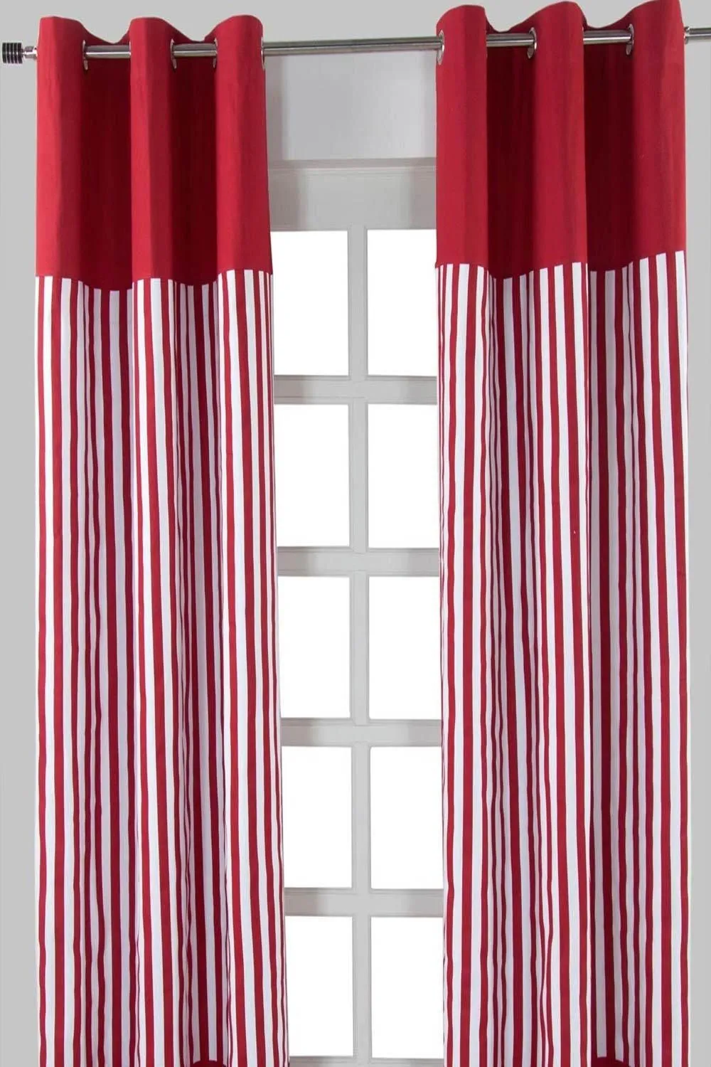 Homescapes Thick Red Stripe Ready Made Eyelet Curtain Pair