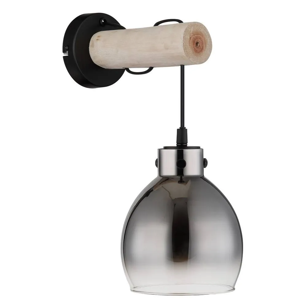 Netlighting Ryan Wall Lamp Matt Black Smoke Glass Shade 1x E27 2