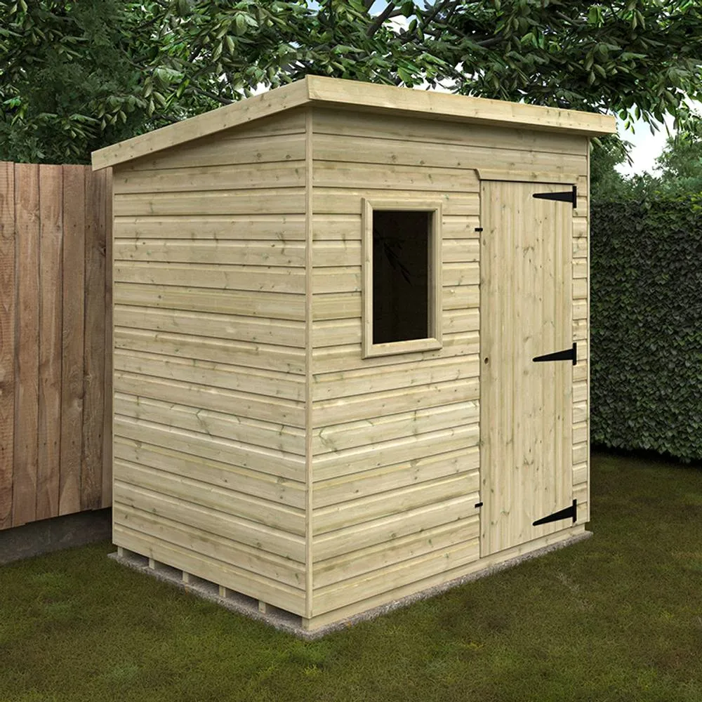Buttercup Farm 7 x 5 Feet Tanalised Deluxe Pent 16mm Shed - Solid Wood/Softwood/Pine in Green 2
