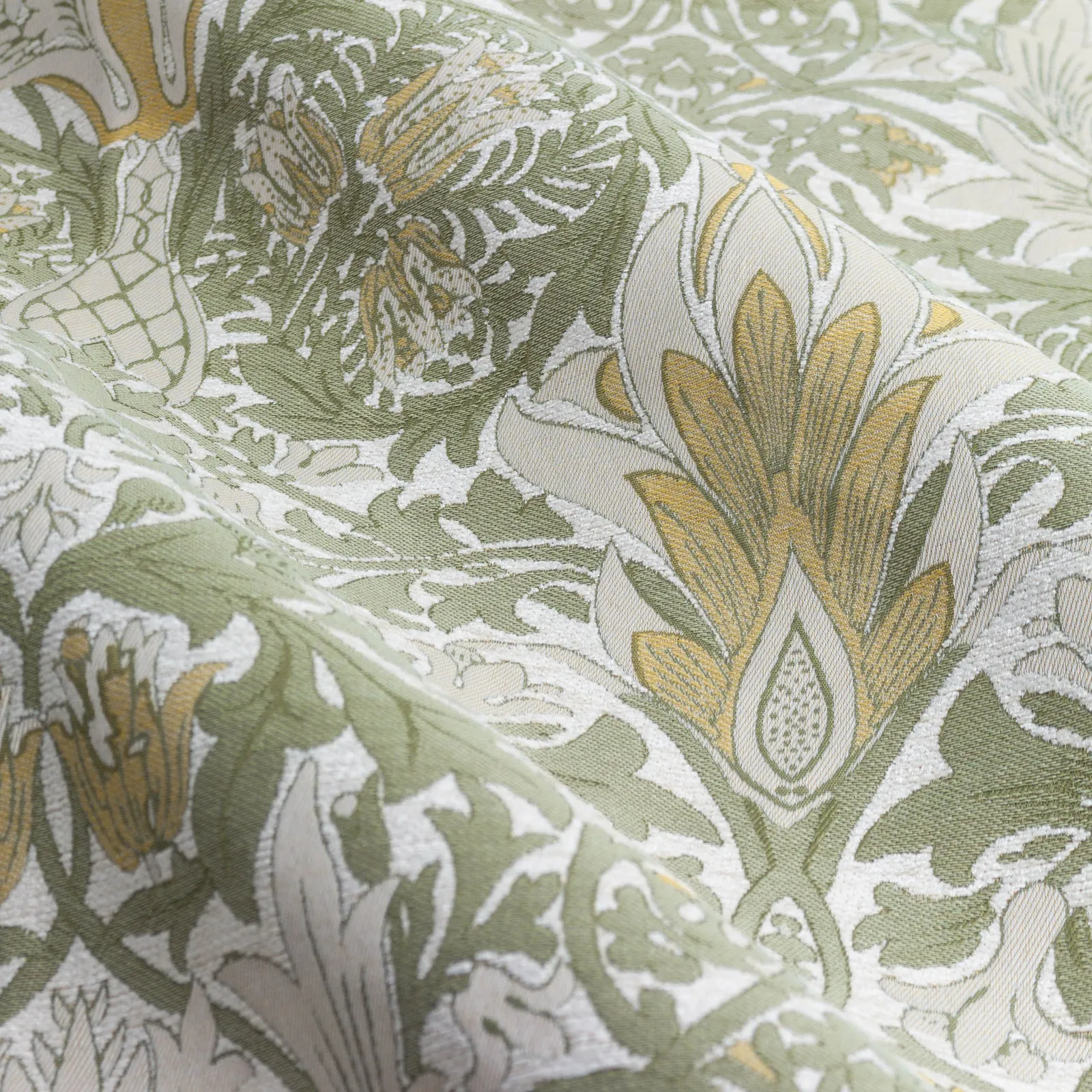 Morris & Co Snakeshead Jacquard Chenille Room Darkening Pencil Pleat Curtains in Stone 5