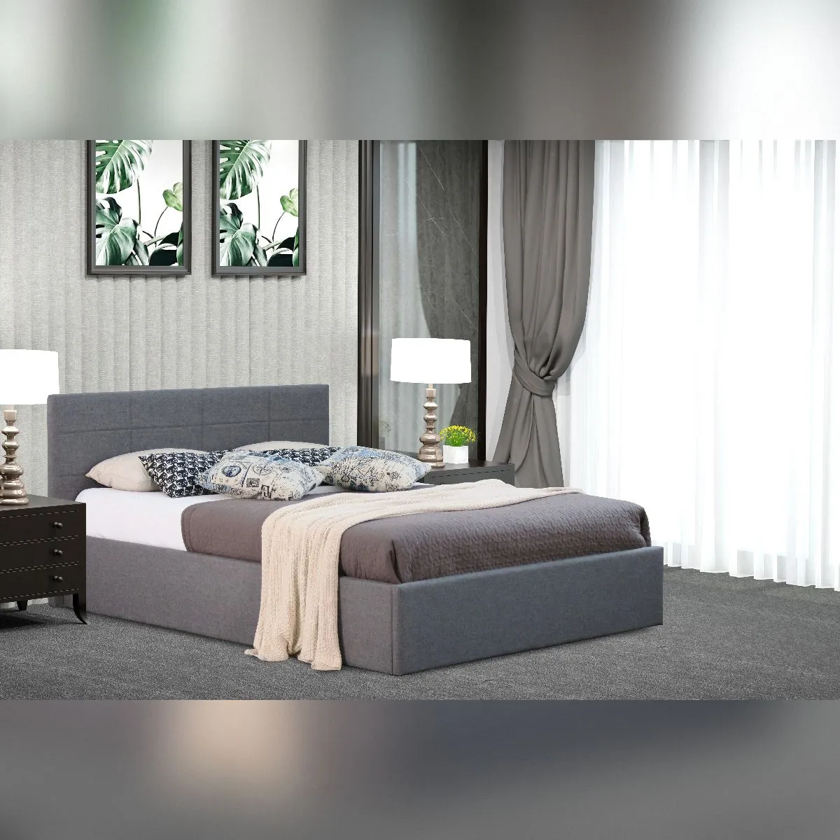 Comfy Living Ltd Linen Fabric Gas Lift Ottoman Bed in Grey 2