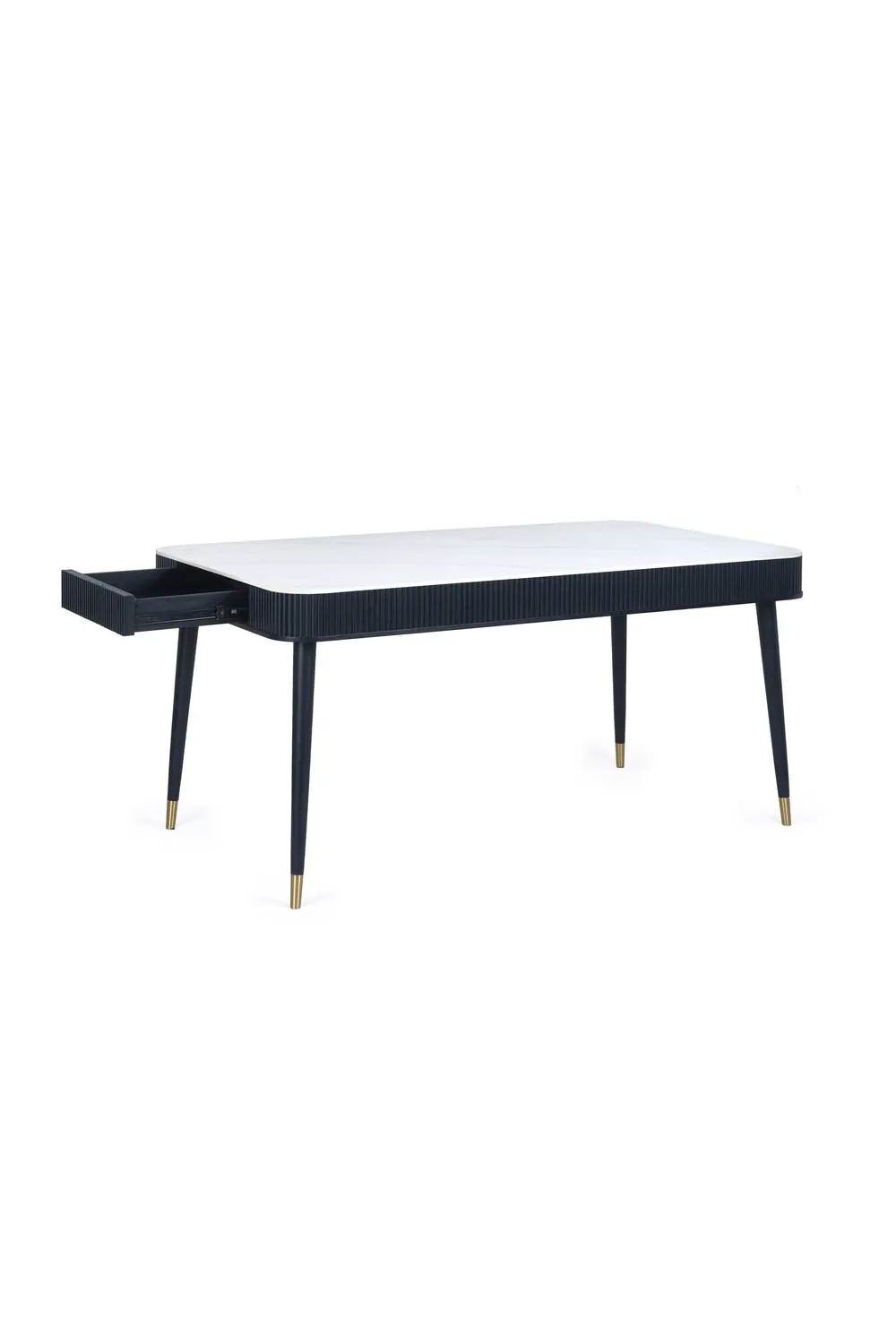 Julian Bowen Louis Rectangular Stone Top 4-6 Seater Dining Table with 2 Drawers in White 5