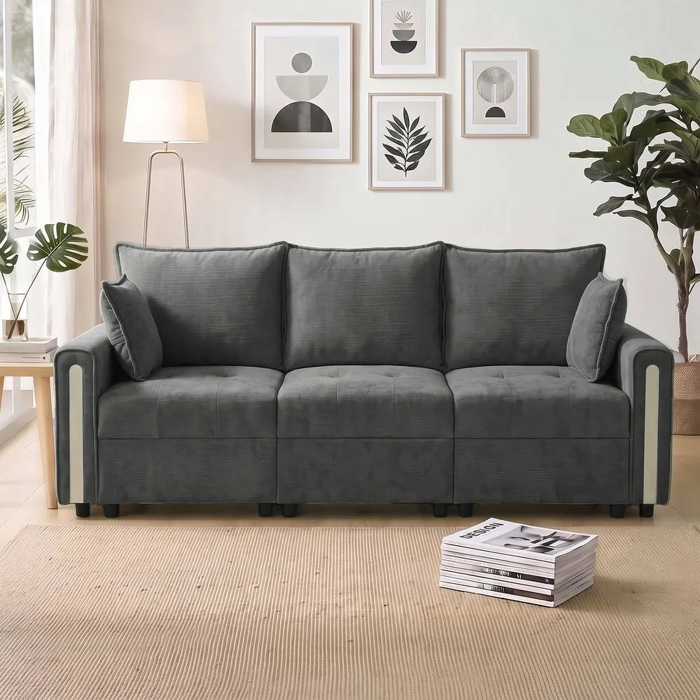 HOMCOM 3 Seater Sofa with Lift-Up Storage, 228 cm Velvet Couch, Dark Grey 2