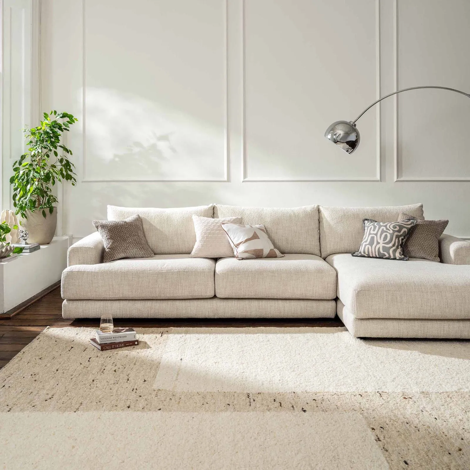 Lomax Large Chaise Modular Sofa Rhf, Neutral Fabric | Barker & Stonehouse 3