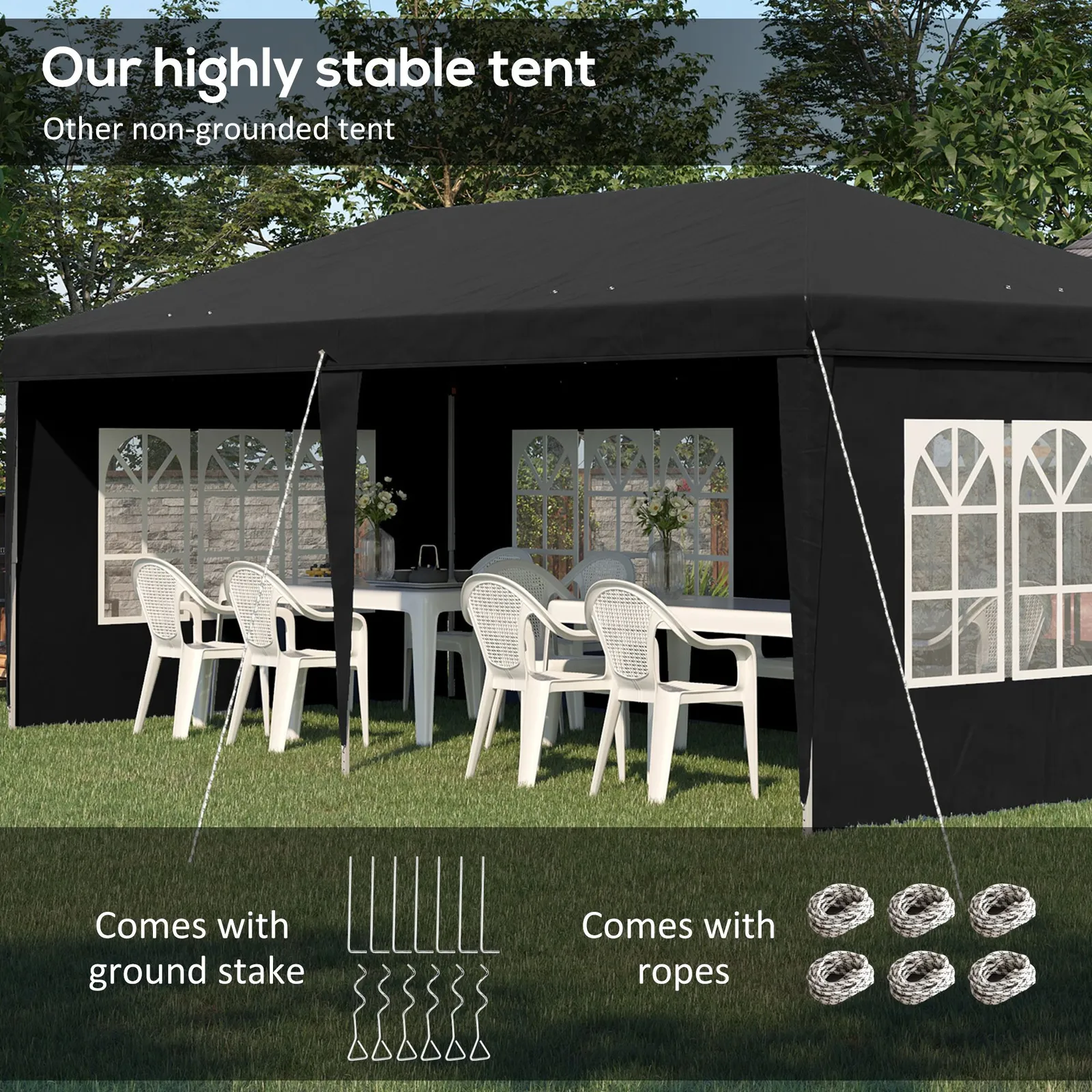 OUTSUNNY 3 x 6m Garden Pop Up Gazebo, Height Adjustable in Black 6