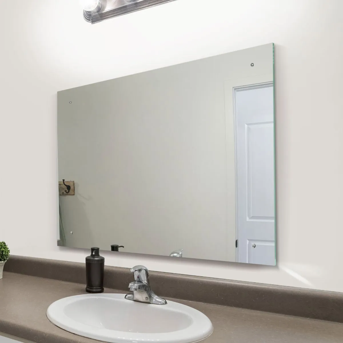 MirrorOutlet Circuitt 4mm Sheet Mirror Glass Polished Edges with 4 Holes 60 x 80cm in Silver