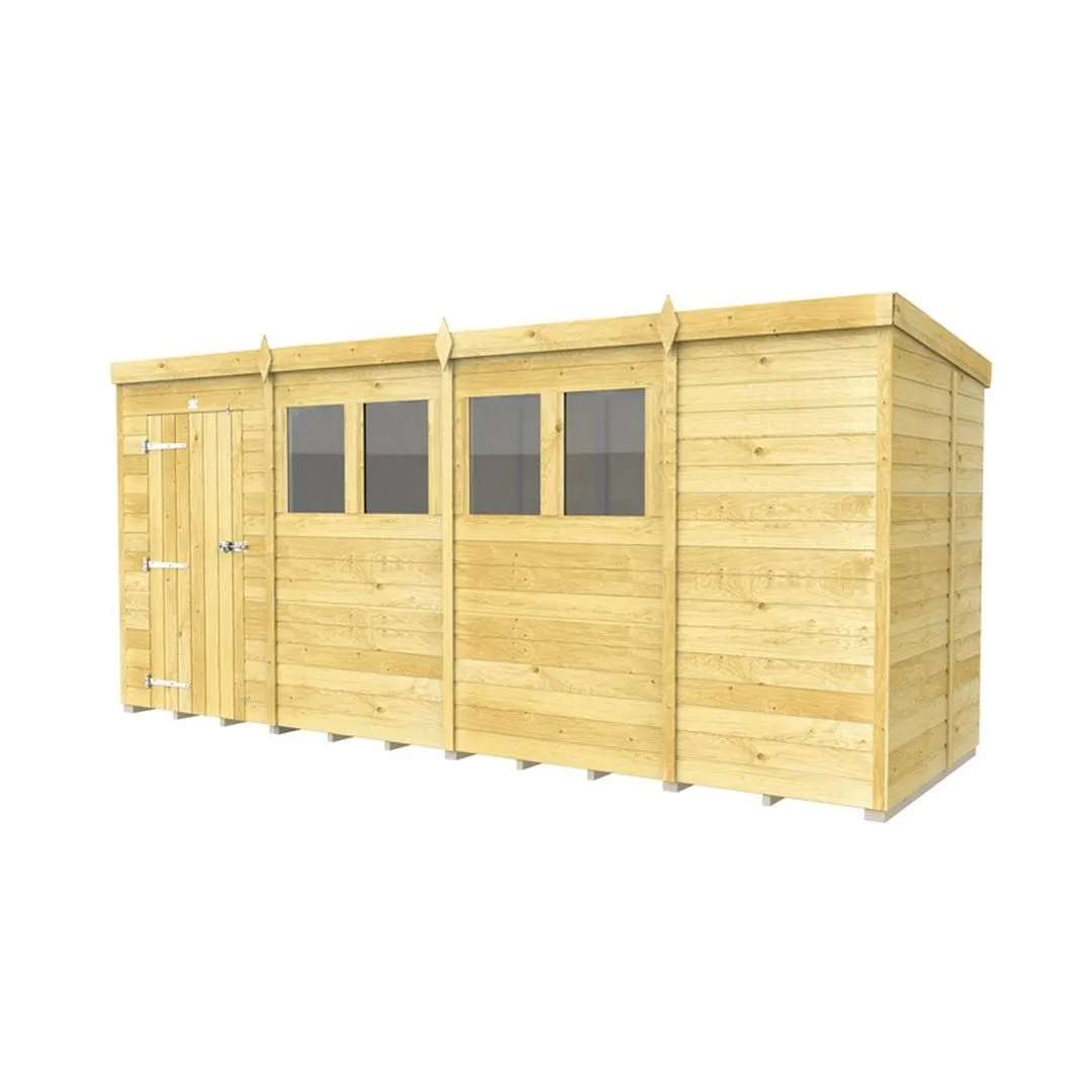 Buttercup Farm 15 x 4 Feet Pent Shed - Single Door W/ Windows - L118 x W454 x H201 cm in Brown