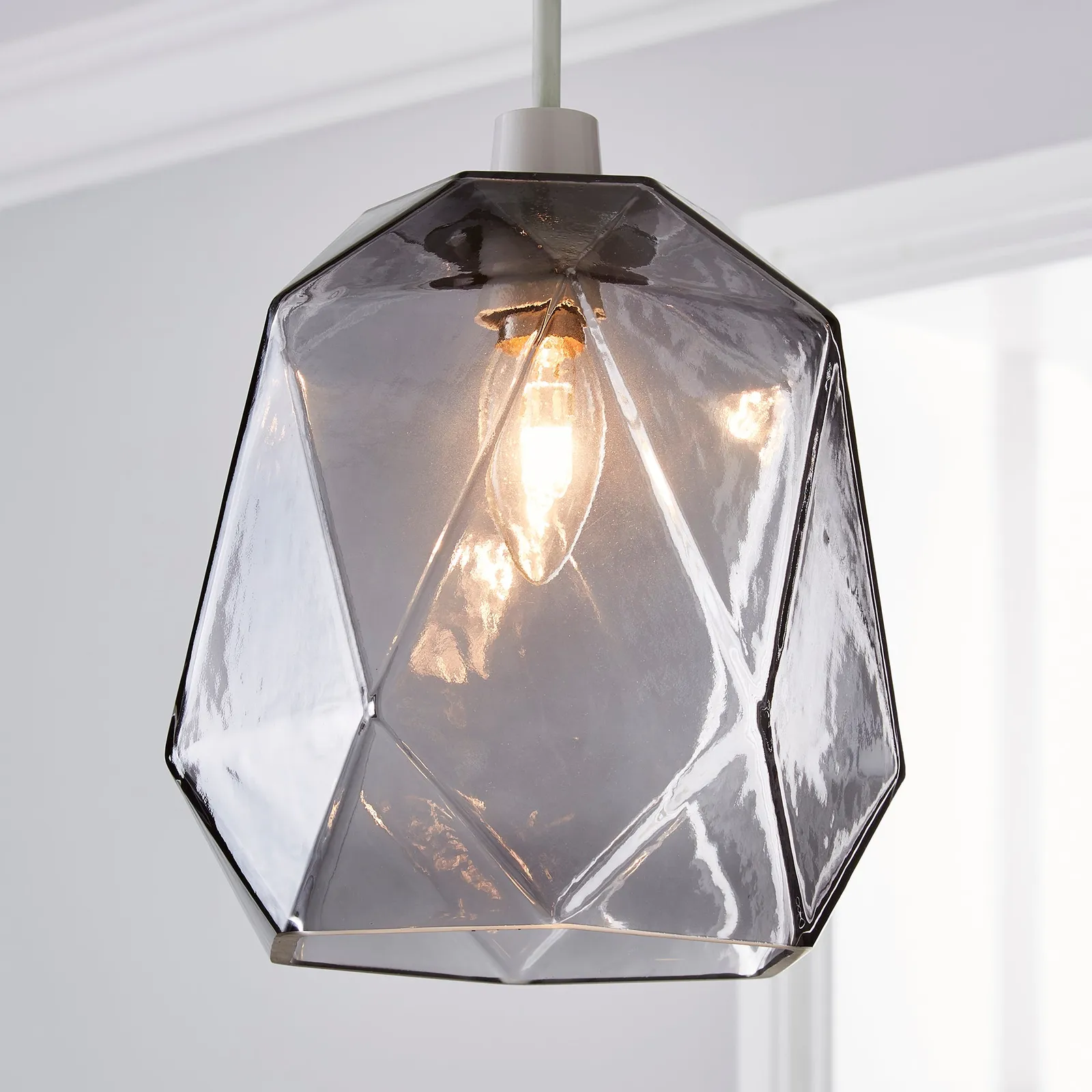 Ebba Faceted Glass Easy Fit Pendant Black