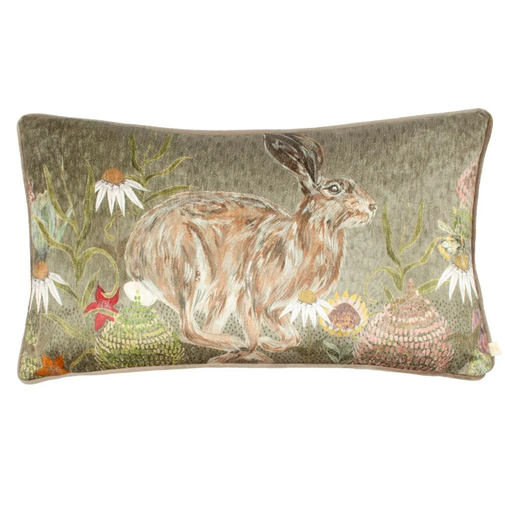 Wylder Meadow Bloom Haze Printed Chenille Cushion in Green 2