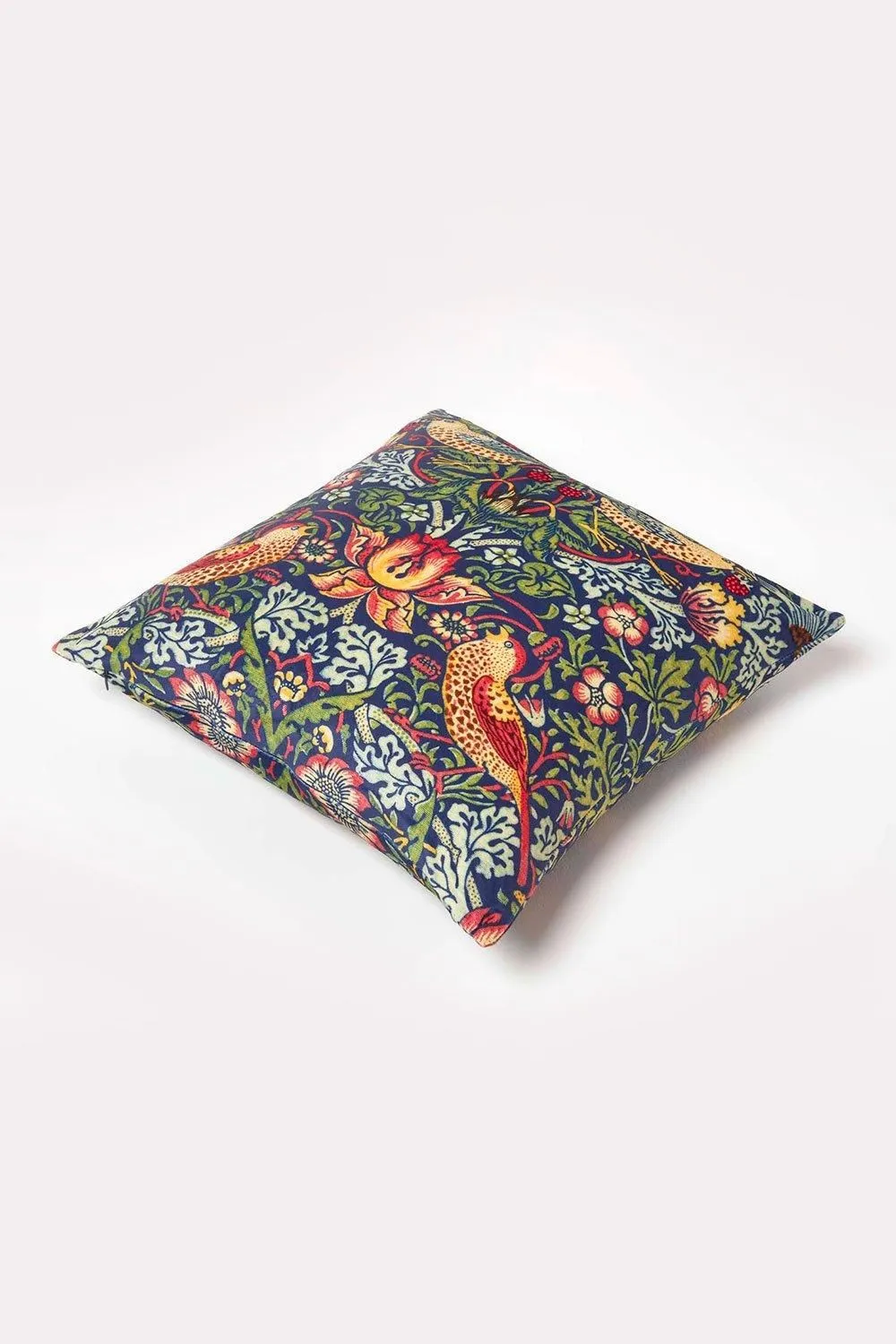 Homescapes William Morris Strawberry Thief Velvet Cushion in Navy 5