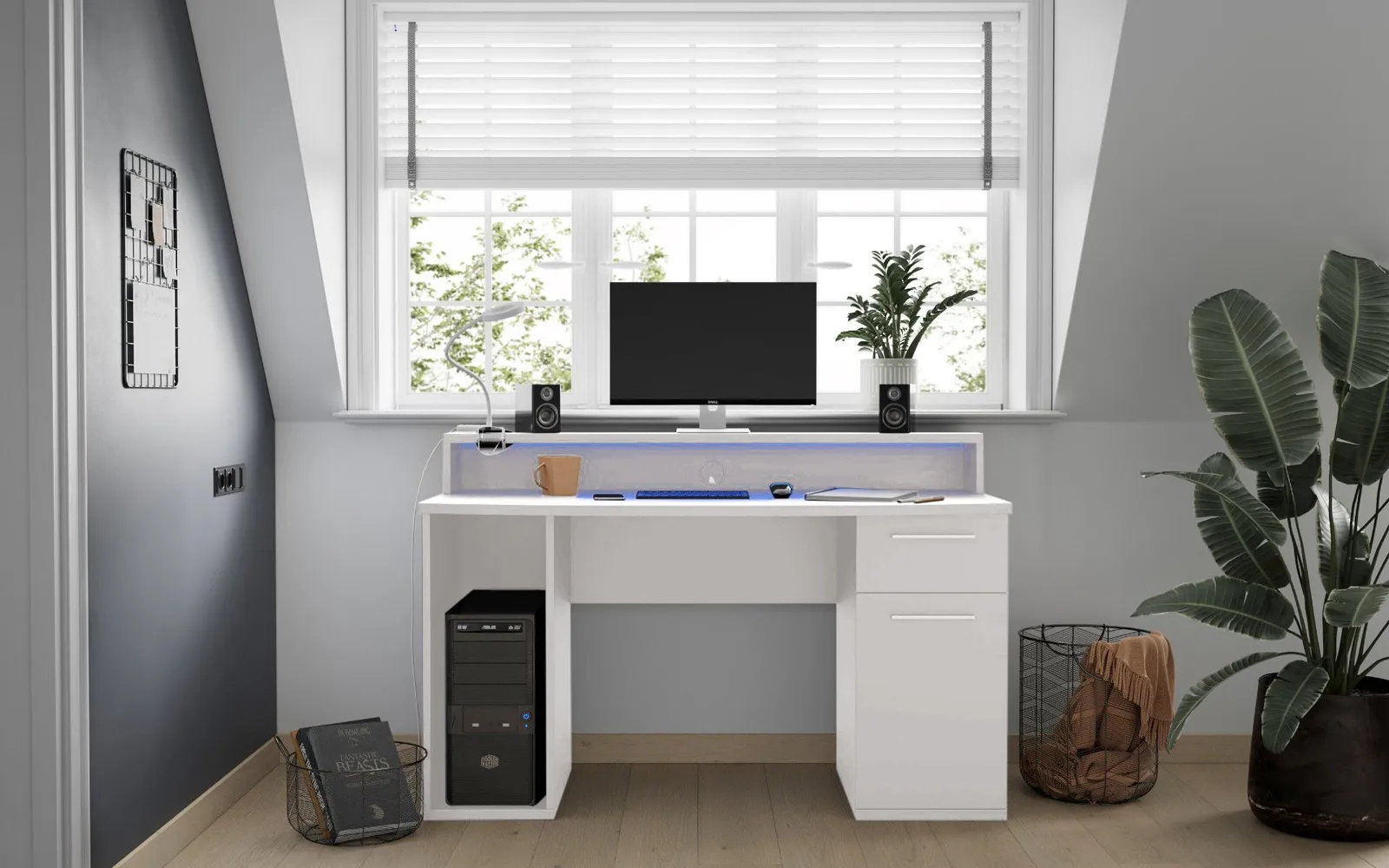 Flair Power Z Compact Gaming Desk in White 2