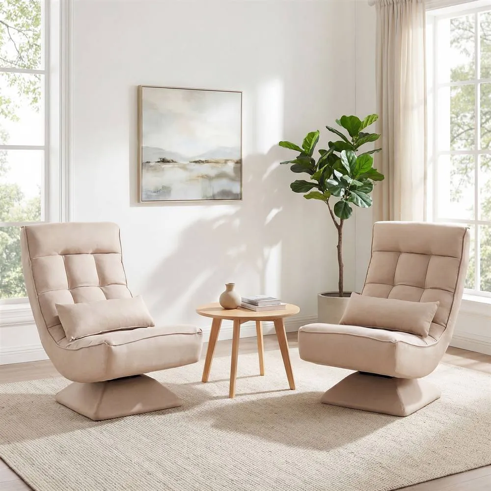 Costway 4-Position Adjustable Floor Chair Padded Lounge Chair w/ Swivel Base in Beige 4