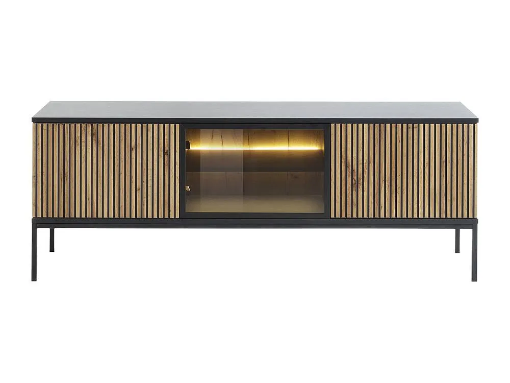Vente-unique 3 - Door TV Stand With Leds In MDF & Smoked Glass - Black and 6