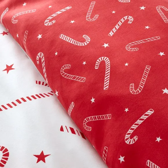 Catherine Lansfield Candy Cane Reversible Duvet Cover and Pillowcase Set 4