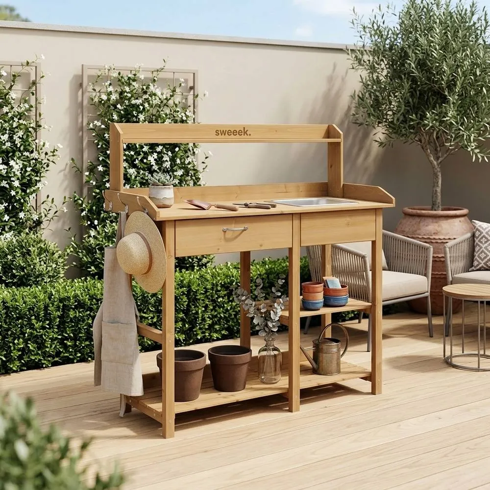 sweeek Wooden potting table in Brown