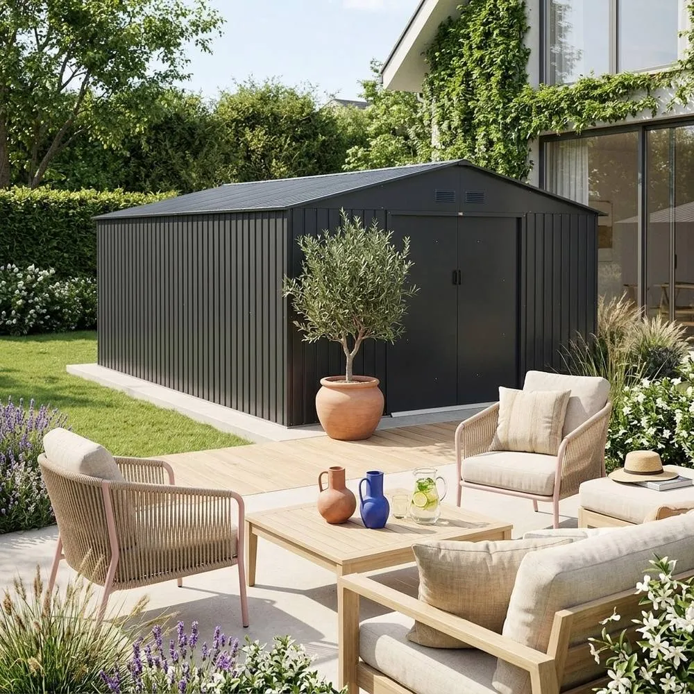 sweeek Galvanized steel garden shed 15.35m² with anchoring kit in Dark Grey