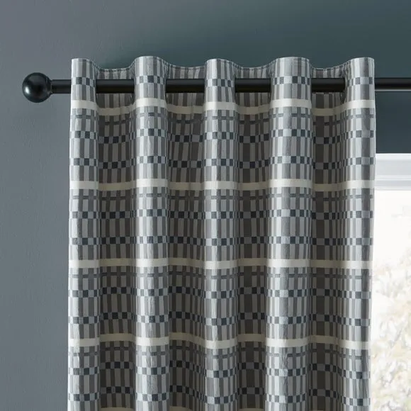 Ash Geometric Blackout Eyelet Curtains 1