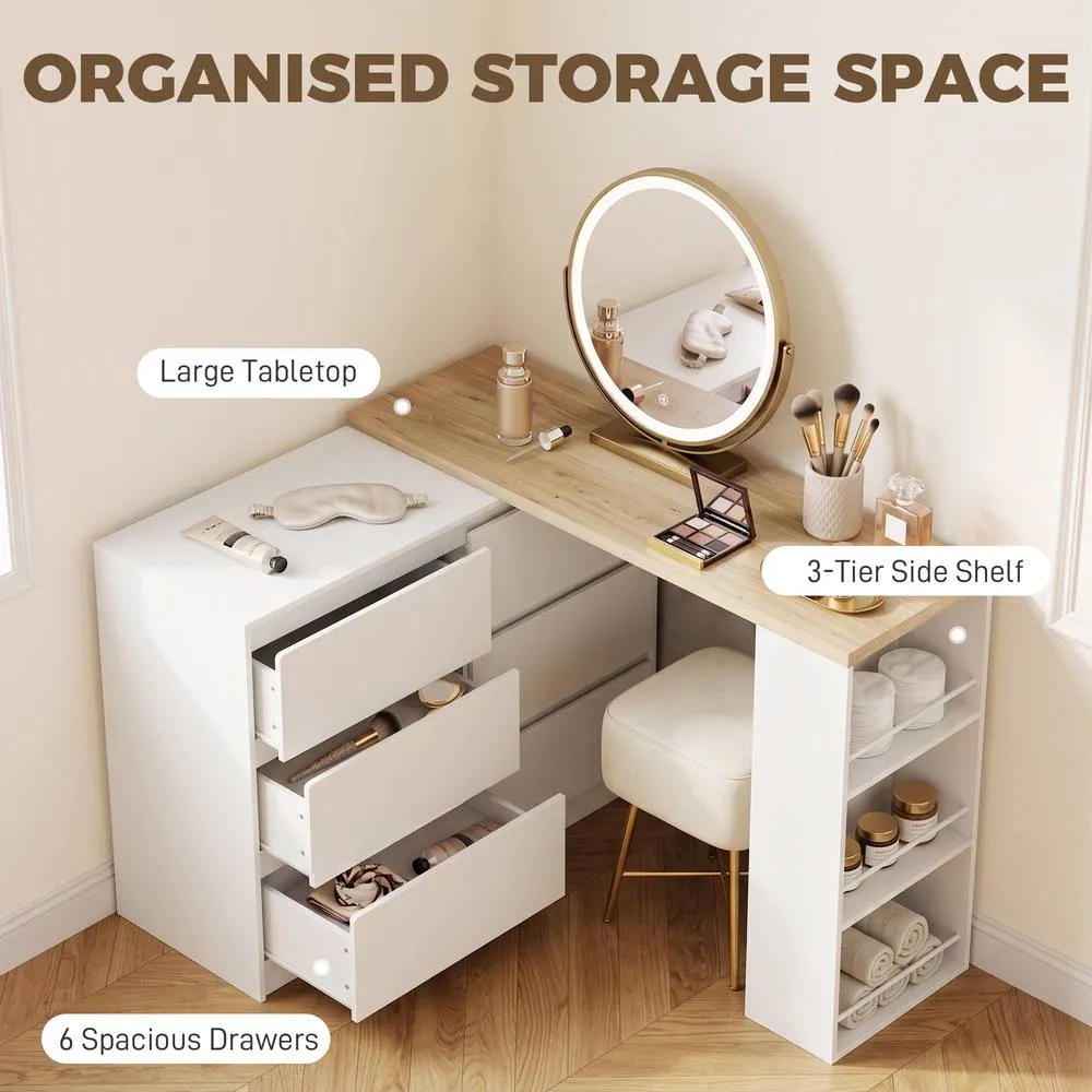 HOMCOM Vanity Table with 3-Tier Shelf & 6 Drawers, White 6