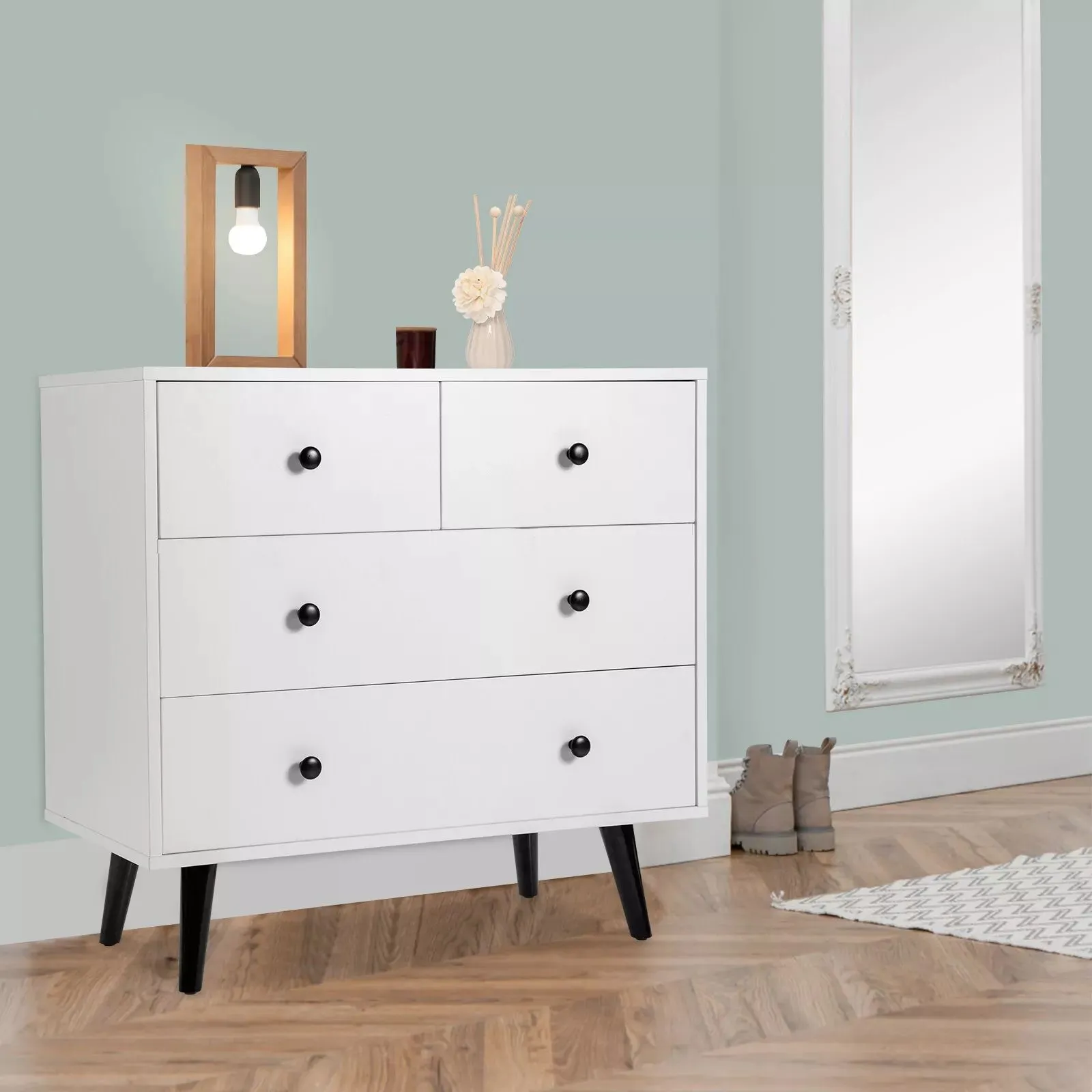 Costway 4-Drawer Dresser Modern Storage Chest Cabinet Wooden Drawer Organizer in White 4