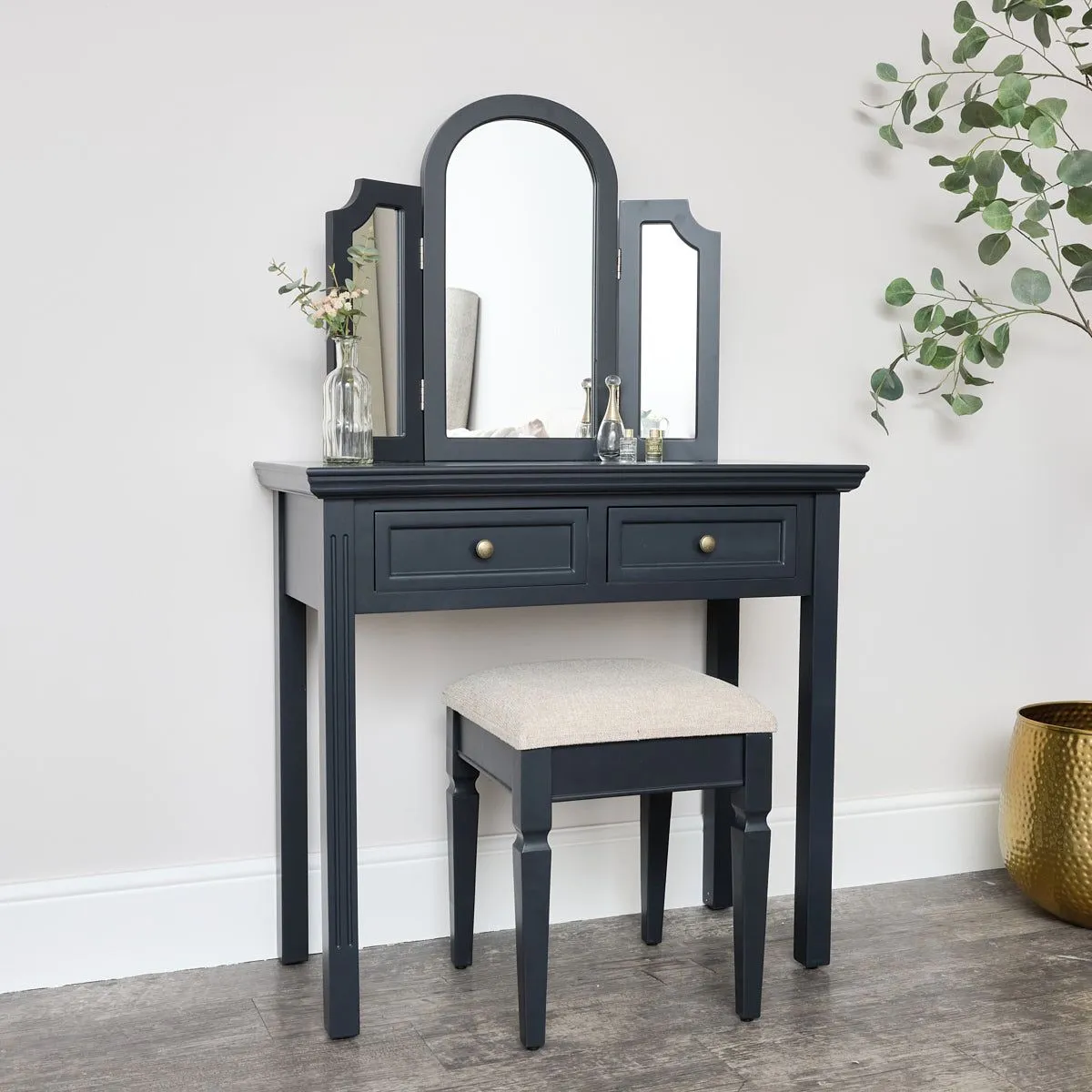 Melody Maison Large Dressing Table, Mirror & Stool Set - Daventry Navy Black Range