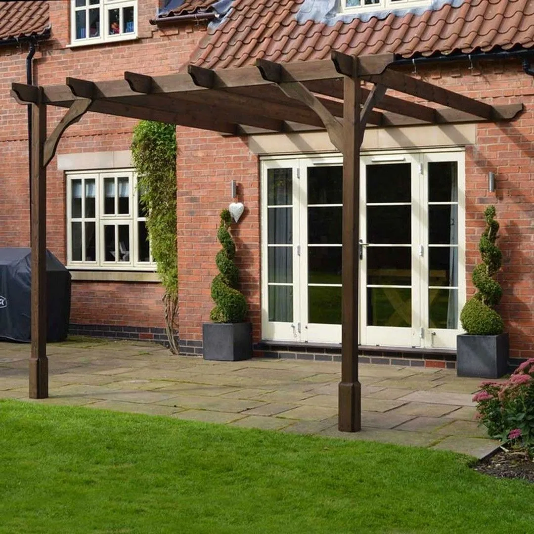 Rutland County Garden Furniture Ltd Wall Mounted Premium Pergola, Wood, L300 x W360 x H270 cm, Light Green in Brown 2