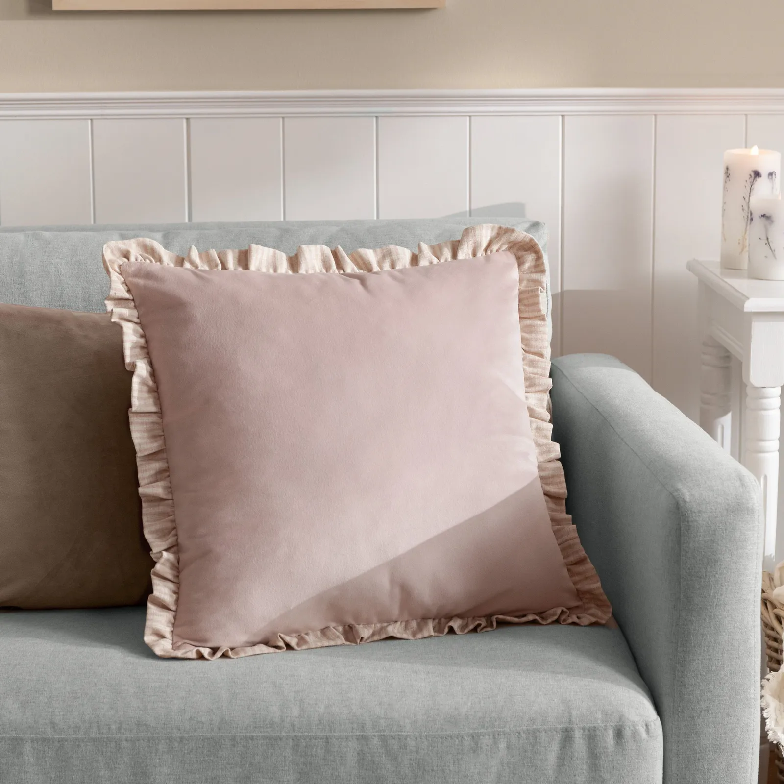 Wylder Solene Ruffle Matte Velvet Cushion in Pink