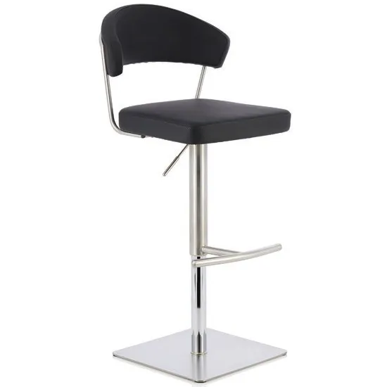 Abilio Bar Stool In Black Faux Leather And Stainless Steel Base