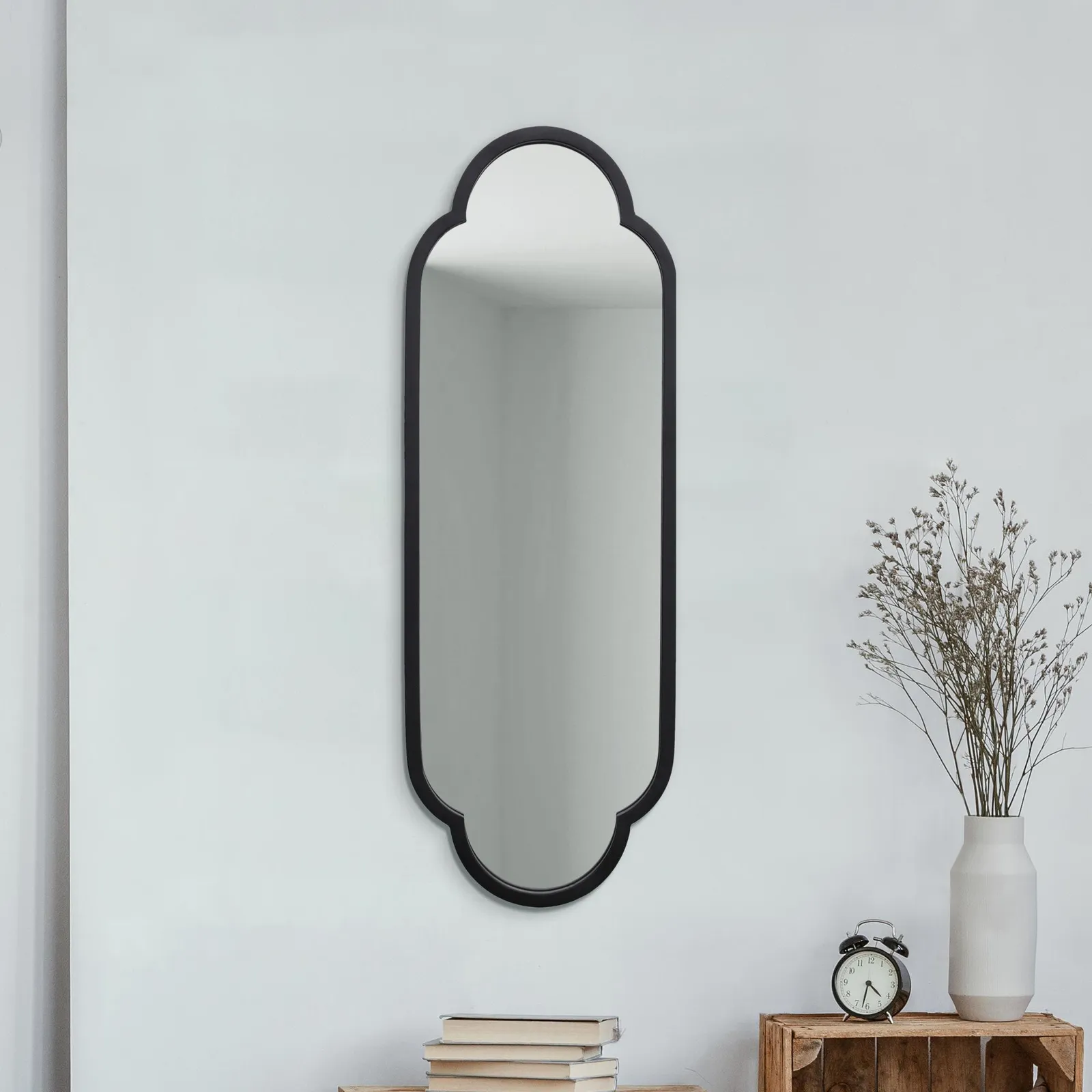 MirrorOutlet Black Metal Framed Double Arched Oval Wall Mirror 102 X 35.5CM 2