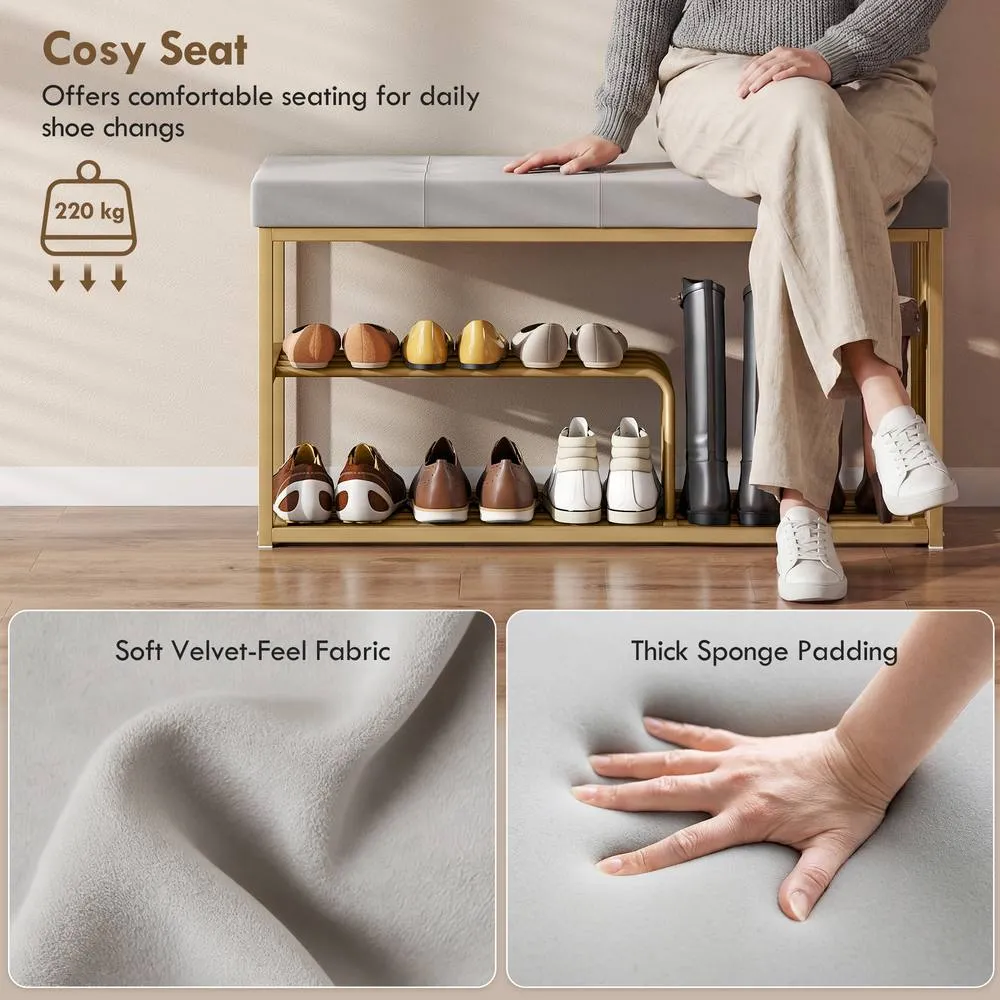 HOMCOM Shoe Storage Bench with Seat Cushion Tufted Shoe Rack Bench in Grey 6