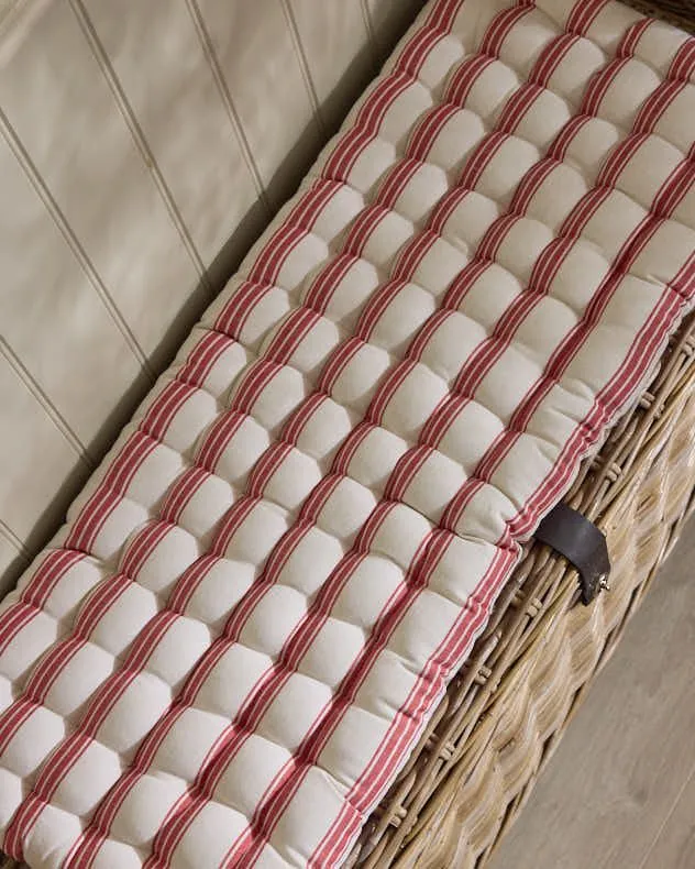 Dibor Red Striped Quilted Indoor Outdoor Garden Bench Cushion L100cm x W40cm 3