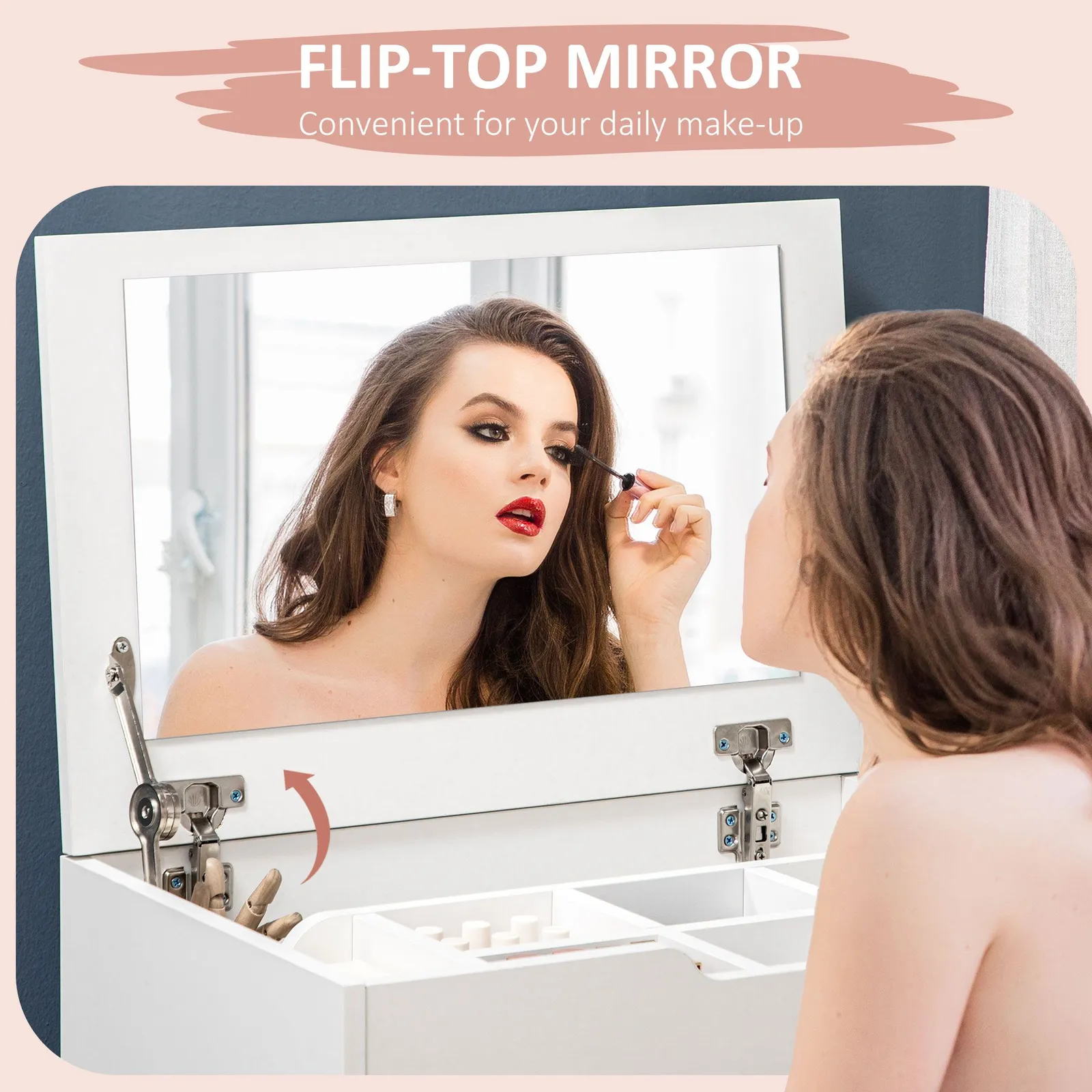 HOMCOM Dressing Table Set Flip up Mirror Stool Drawer & Compartments in White 4