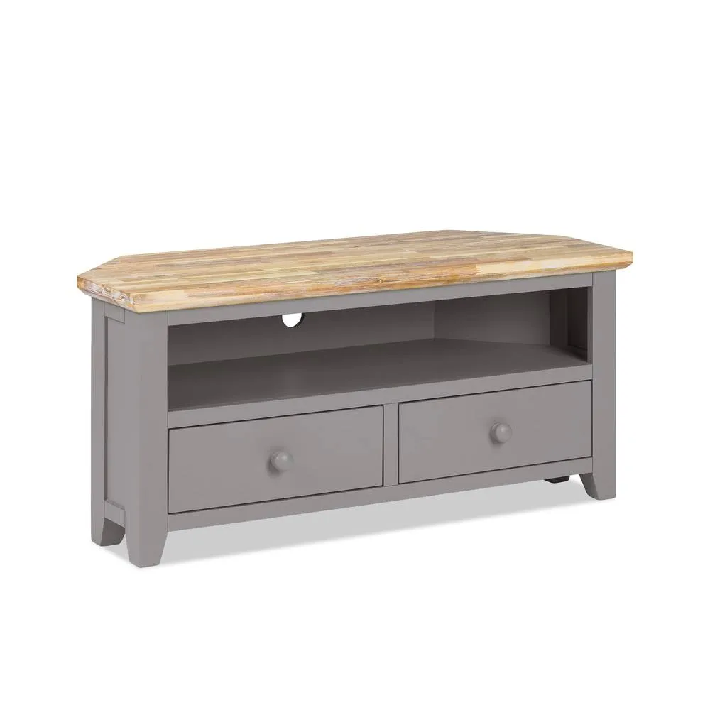 Statement Furniture Florence Corner TV Unit With 2 Drawers & Shelf in Light Grey