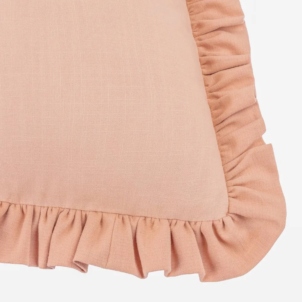 Wylder Effie 100% Cotton Plain Ruffle Cushion in Rose 4