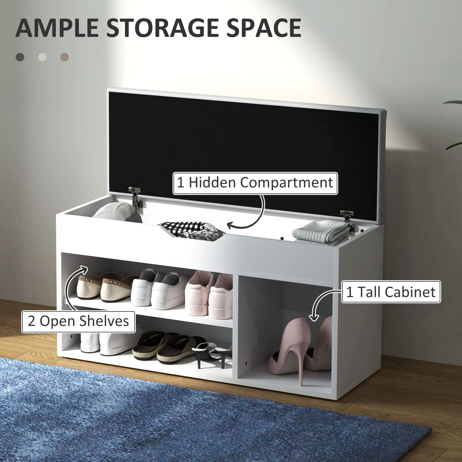 HOMCOM Sit-On Shoe Storage Unit w/ Hidden Compartment Handles in Cream 6