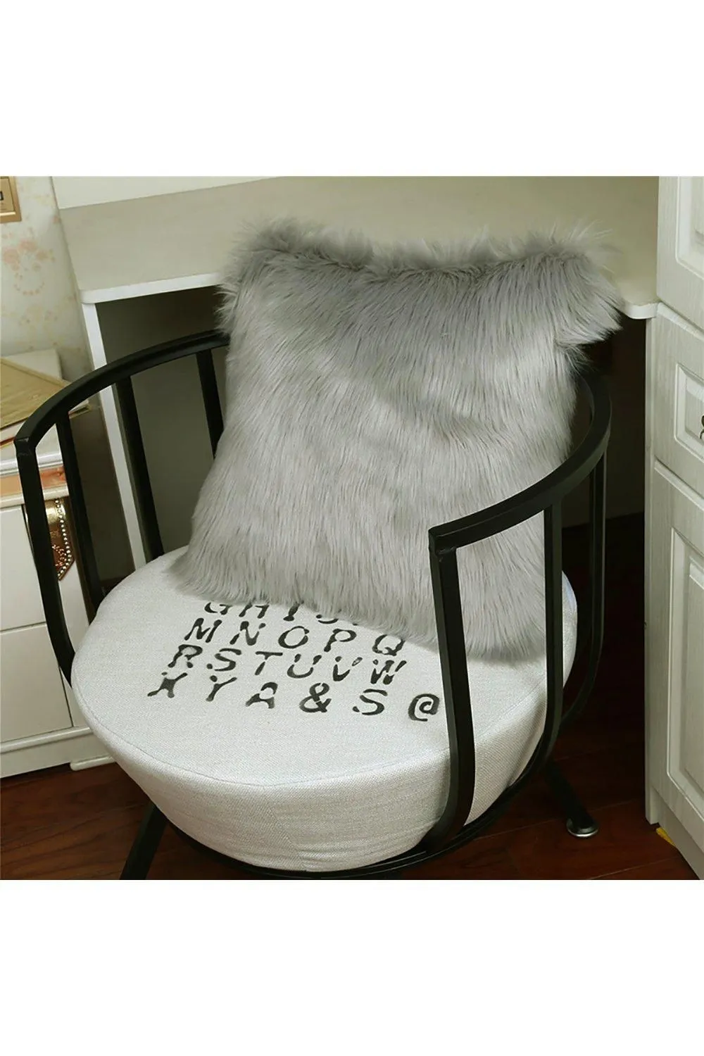H&O Direct Square Fluffy Faux Fur Throw Pillow Cover in Grey