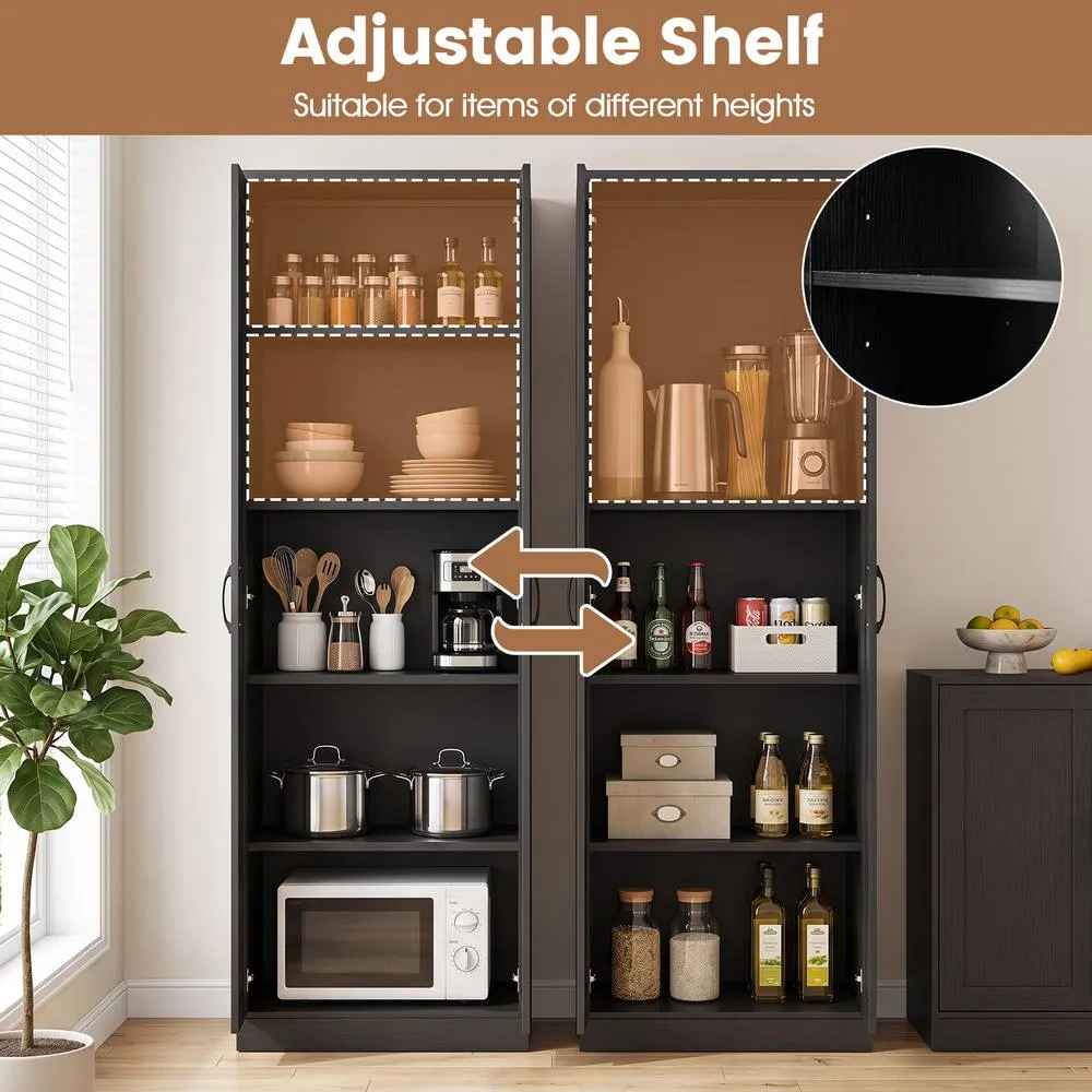 Costway Tall Storage Cabinet Utility Cupboard Organizer with Doors in Black 6