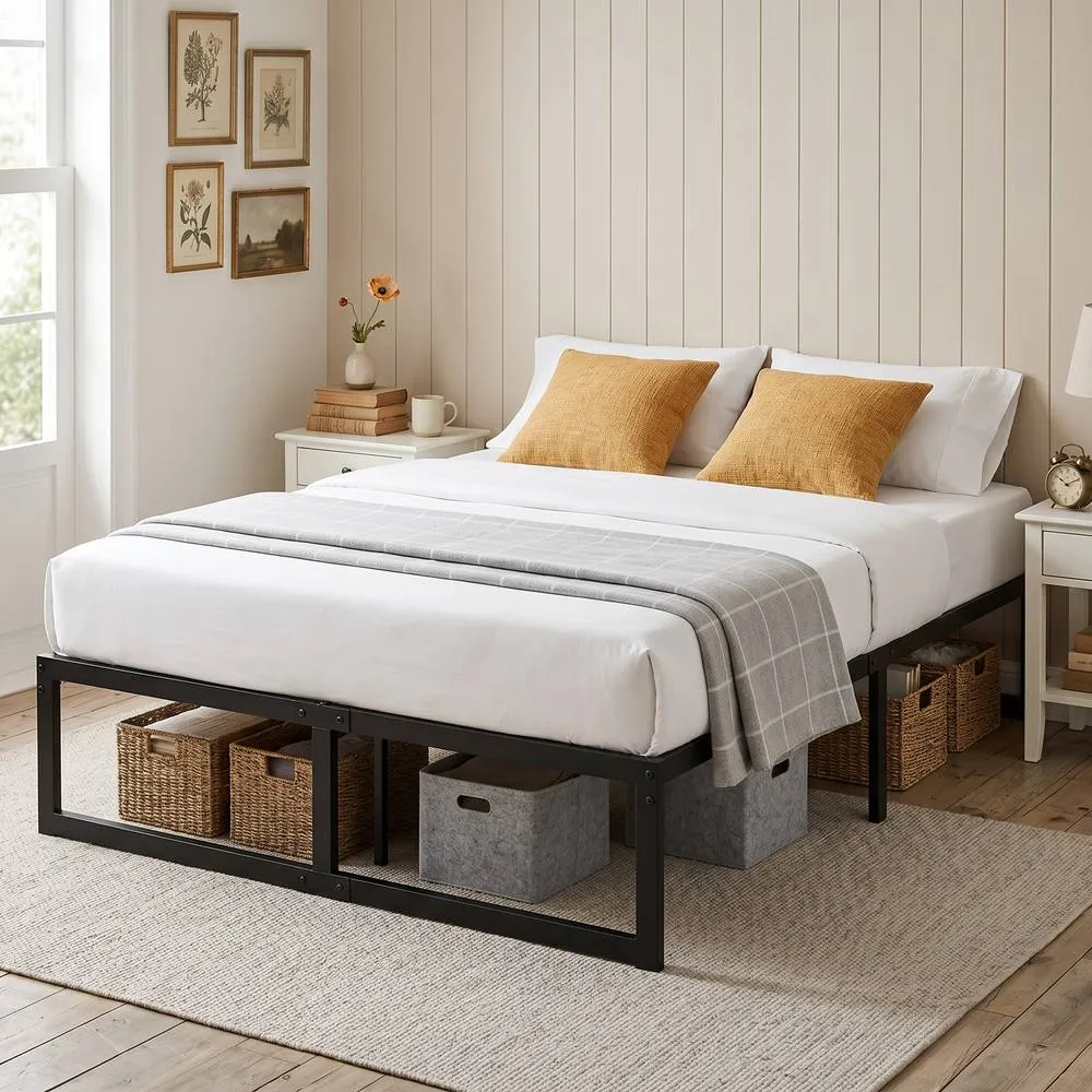 HOMCOM 4ft Small Bed Frame with Underbed Storage, Noise-Free, Black