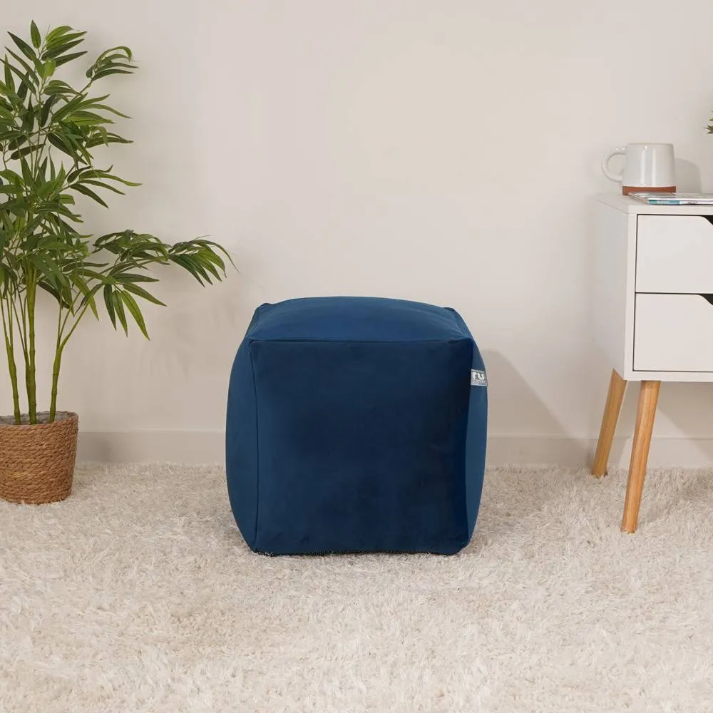 rucomfy Beanbags rucomfy Velvet Cube Bean Bag Pouffe - Soft Stylish Footstool in Dark Blue