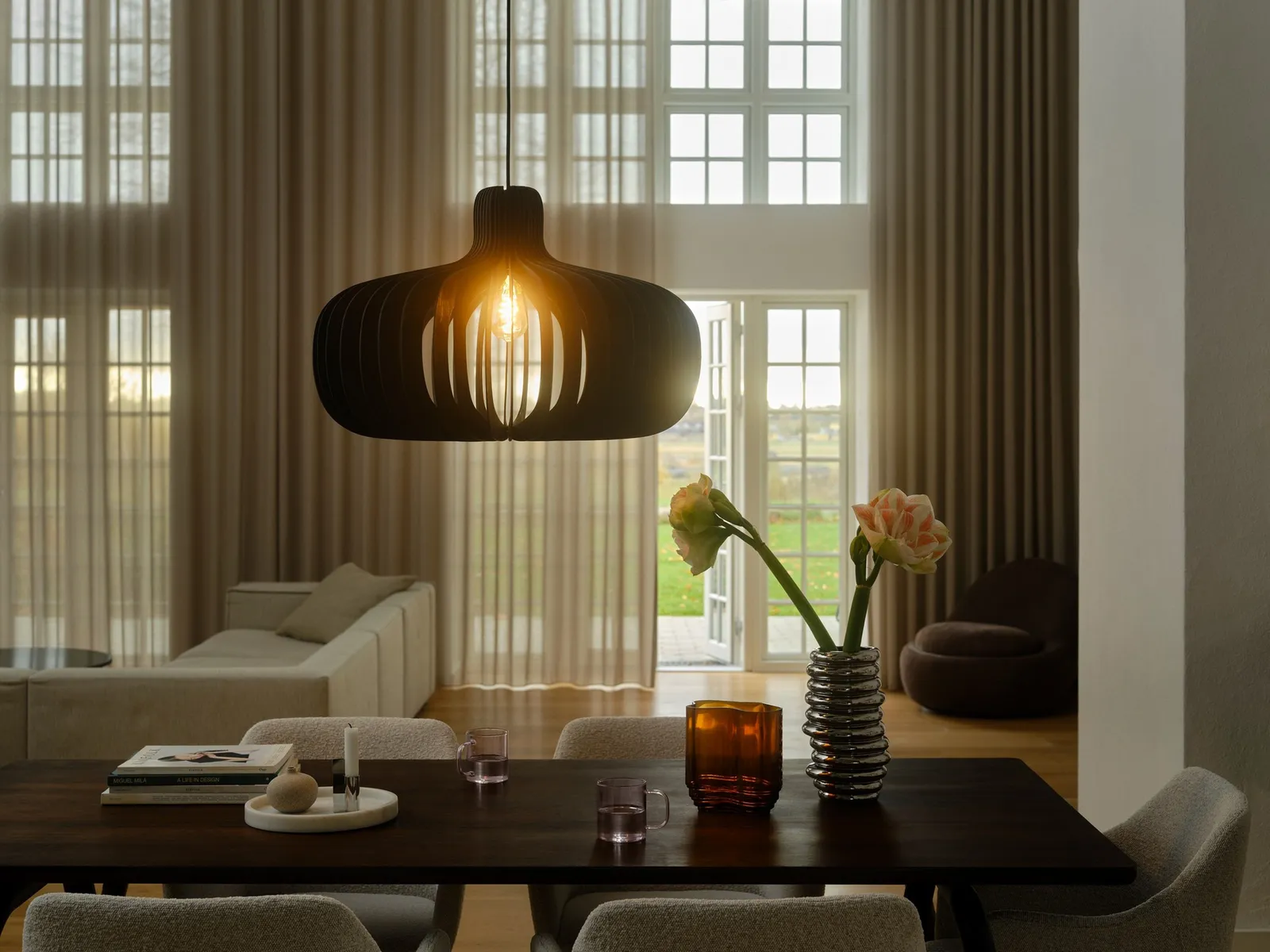 Nordlux Hazo Pendant Light Black Wood Dining Room E27 Mains 66cm 5