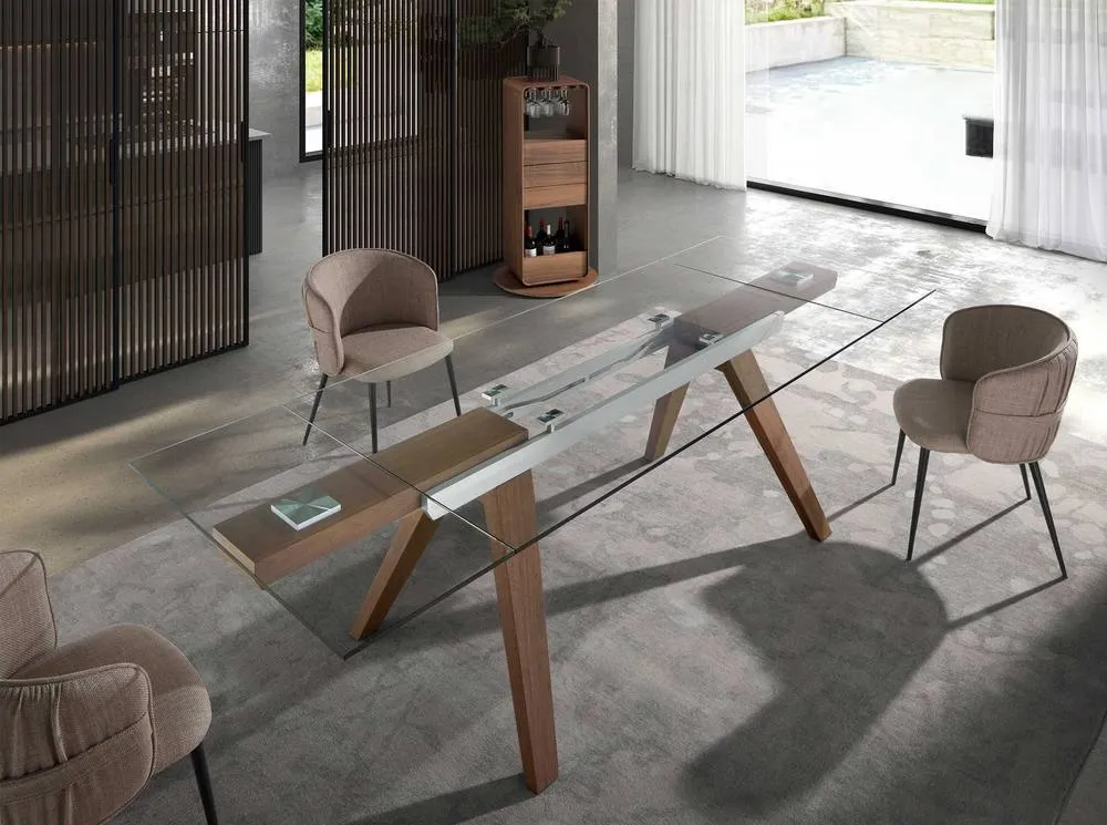 Angel Cerda Model Rectangular Extending Dining Table Tempered in Brown 3