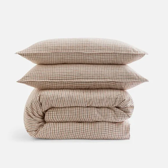 Woven Check Organic 100% Brushed Cotton Duvet Cover & Pillowcase Set 6