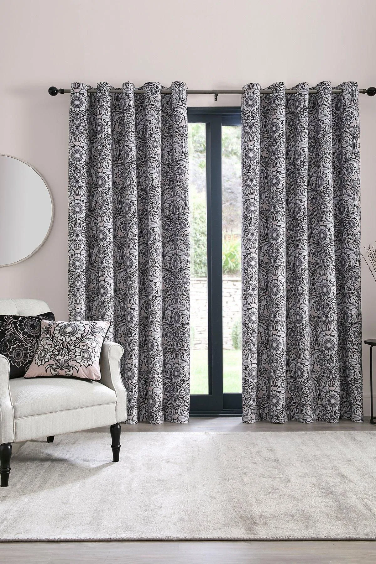 Laurence Llewelyn-Bowen 'Romilly' Floral Jacquard Blackout Pair of Eyelet Curtains in Natural