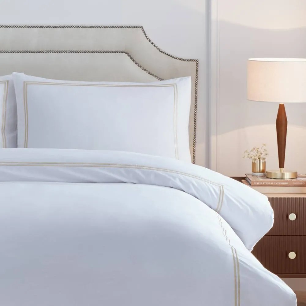 Paoletti Elara 100% Cotton Embroidered Duvet Cover Set in Light Beige 3