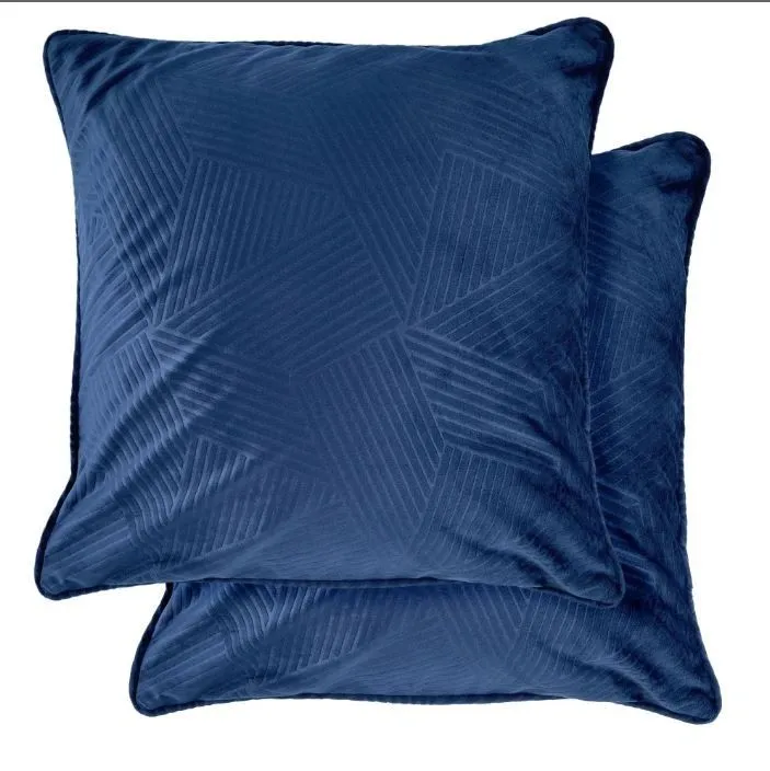 New Edge Blinds Deco Collection Soft Velvet Geometric Cushion Cover in Blue