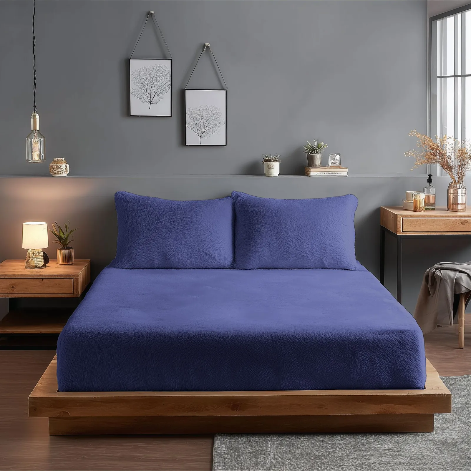 Snug City Teddy Fitted Sheet 30cm Extra Deep Soft Cuddly Soft Touch Bedding in Navy