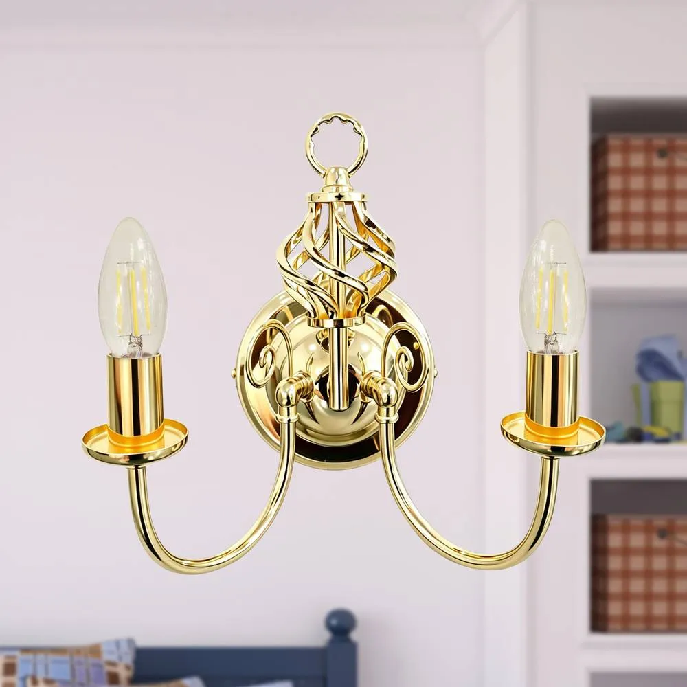 First Choice Lighting Set of 2 Barley Twist - Polished Brass Wall Lights in Gold 4