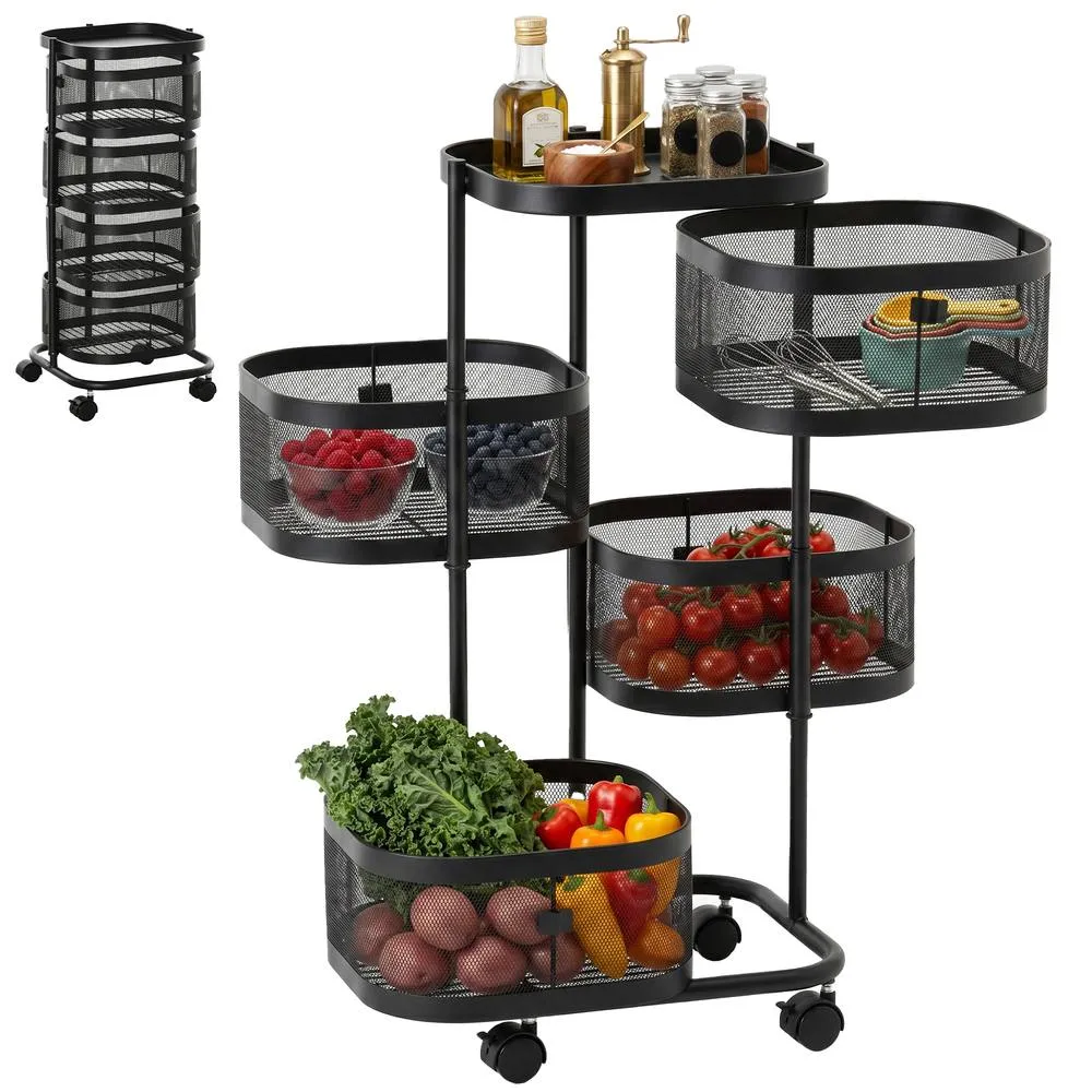 HOMCOM Metal Storage Cart with Top Tray & 4 Mesh Baskets, Black 2