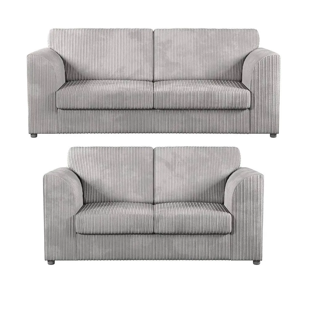 Bliss Furniture Jumbo Cord High Back 3+2 Seater Sofa Set in Silver
